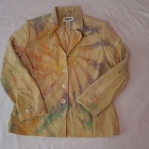 Silx Colorful Tie-Dye Women's blazer button-up sz 4 with shoulder pads 100% silk